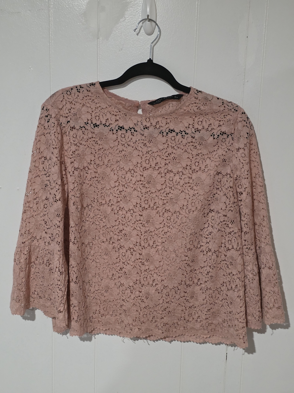 Zara Pink Lace Bell-Sleeve Blouse